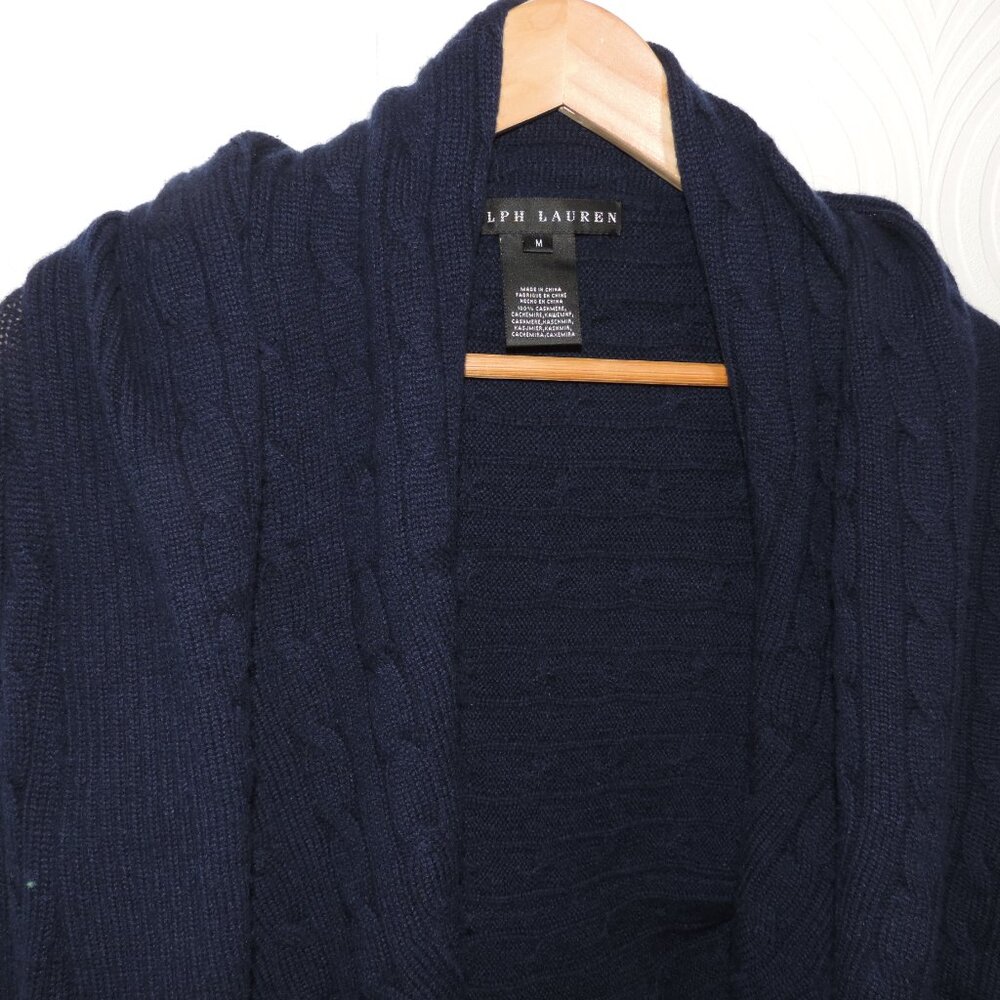 RALPH LAUREN Black Label sz M Navy Blue Cashmere Circle Sweater Cable Knit - Picture 2 of 16